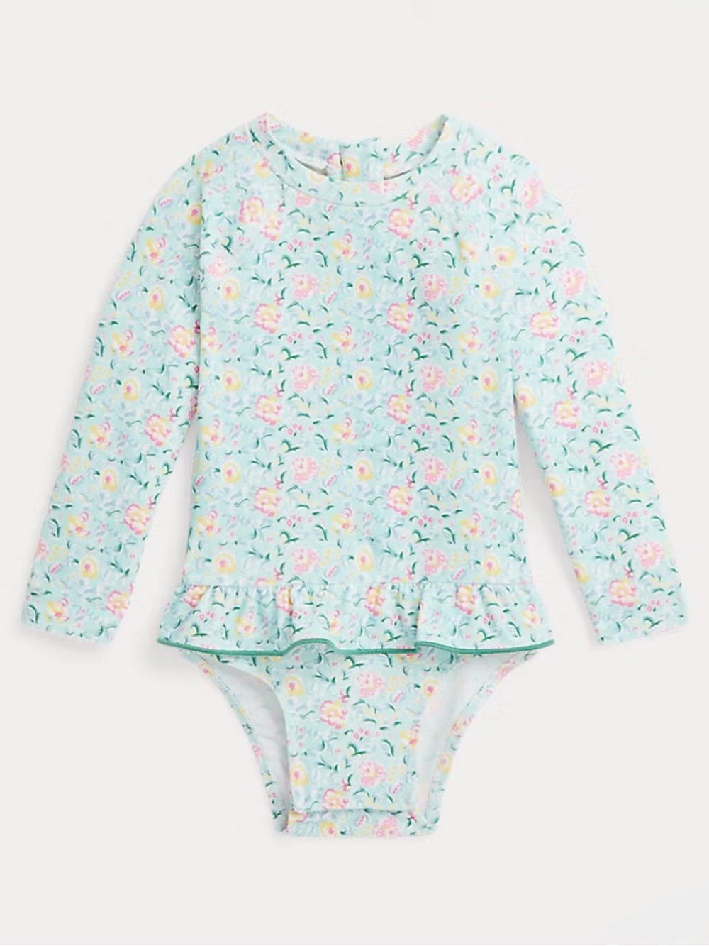 Ralph Lauren Baby Girl Floral Ruffled One-Piece Rashguard Swimsuit - Size 18-24M